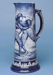 Grande cruche Belleek avec scène de rugby (céramique)
