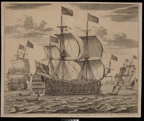 La Victoire, un navire de premier rang transportant huit cents hommes et cent quatre canons construit par M. Lee de Chatham