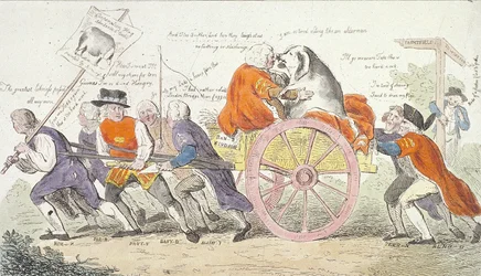 Le voyage du cochon de la Corporation à Smithfield en style ou les échevins devenus montreurs de cochons, 1790