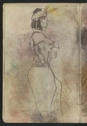 Femme debout en vêtements orientaux, de profil