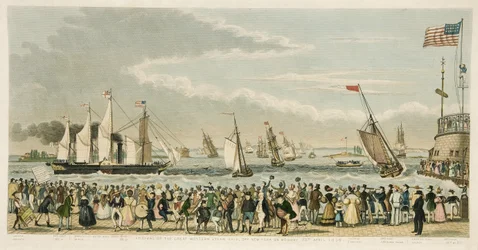 Arrivée du Grand Navire à vapeur Western, au large de New York le lundi 23 avril 1838, pub. 1842
