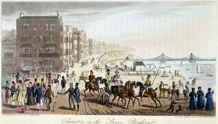 Personnages sur le Brighton - dans « The English Spy » par Charles Molloy Westmacott, dessin par Robert Cruikshank, Édition de Londres