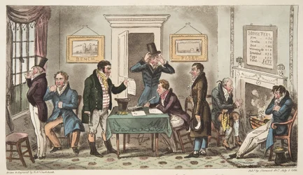 Matin et en basse humeur, une scène de détention dans une maison de recouvrement, Carey Street, un peu de vérité, de The English Spy, publié à Londres, 1824
