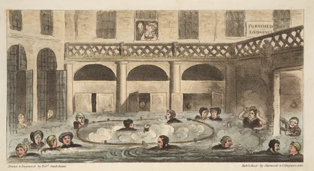 Bains publics à Bath ou Strewing Alive, de The English Spy, pub. 1824