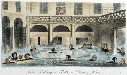 Bain public à Londres - dans "The English Spy" par Charles Molloy Westmacott, dessin de Robert Cruikshank, édition de Londres