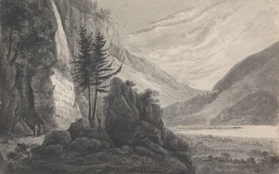 Paysage montagneux avec inscription à Salomon Gessner (Suisse)