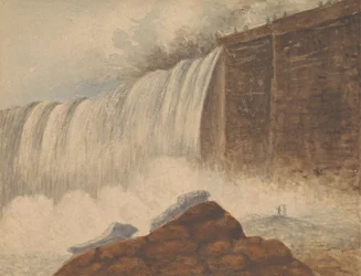 Vue des Chutes du Niagara avec Deux Figures sur un Rocher au Premier Plan à Droite