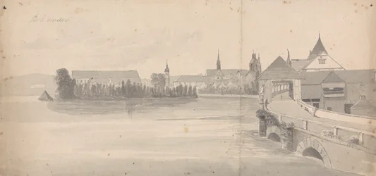 Village sur un lac