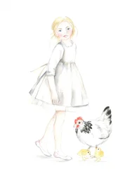 Enfant avec poule et poussins, Pâques 26