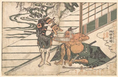 Le légendaire homme fort Sakata Kinpira (Kintoki) buvant du saké
