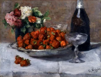"Nature Morte Aux Champagne Et Fraises" Peinture de Isidore Verheyden (1846-1905)