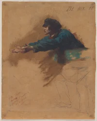 Jeune homme penché en avant, les bras tendus (étude pour Soldats distribuant du pain aux pauvres), v.1851