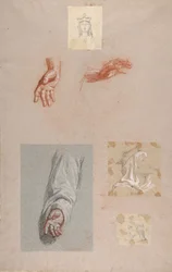 a. Mains de Saint Remi registre inférieur, b. Tête de Sainte Clotilde registre supérieur..., 19e siècle
