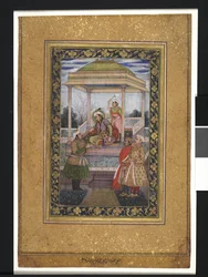 Empereur Jahangir dans un pavillon avec des assistants