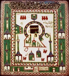 Art islamique : plaque en céramique représentant le tombeau de Muhammad à Médine, dans l