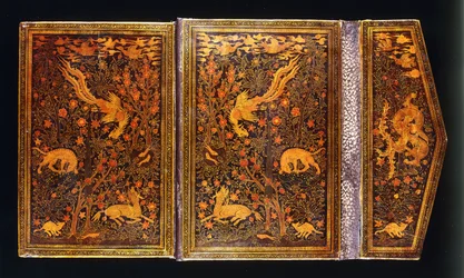 Reliure laquée polychrome avec rabat, pour Amir Ali Shir Nawaï
