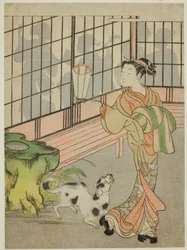 Courtisane regardant les ombres sur le shōji