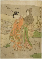 Oies descendant sur la rivière Sumida, de la série "Huit vues de la prospérité dans le village oriental"