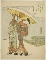 Jeune couple sous un parapluie dans la neige