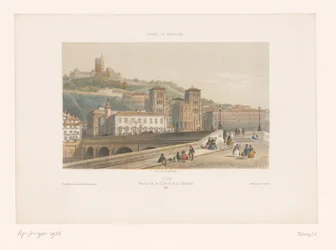 Vue du Pont de Tilsitt et de la Cathédrale Saint-Jean à Lyon
