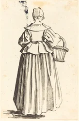 Paysanne avec panier, vue de dos