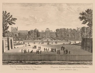 Vue du Palais et des jardins des Tuileries, depuis la cour de la Reine