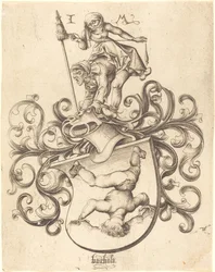 Blason avec garçon acrobate, vers 1480-1490
