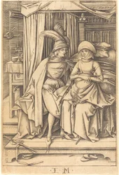 Couple assis sur un lit, vers 1495-1503