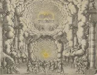 Conception pour un décor de théâtre créé par Giacomo Torelli da Fano pour le ballet 