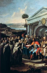 Béla III fondant le monastère cistercien à Szentgotthard en 1183
