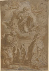 Sainte Barbe en gloire avec les saints Nicolas et Jérôme
