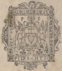 Deux putti avec un bouclier inscrit Pier Santi