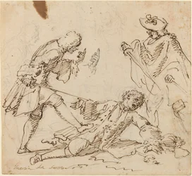 Trois hommes se battant