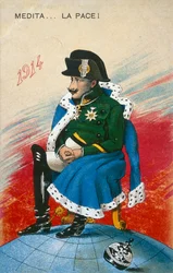 1914, Méditer... Paix ! CAricature du non-interventionnisme