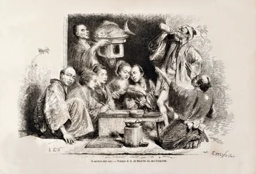 Petite fête buvant du saké, de l