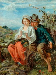 Un garçon pêcheur et une fille lisant, 1850-79