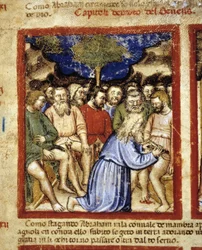 Abraham circoncis les Juifs, illustration du "Codex de Padoue" 1390-1400