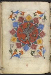 Add. 21965, f.5v Figure héraldique : Un griffon, Statut de la Guilde des tailleurs, de 