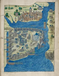 Arundel 93 fol.155 Carte de Constantinople et Pera, de 
