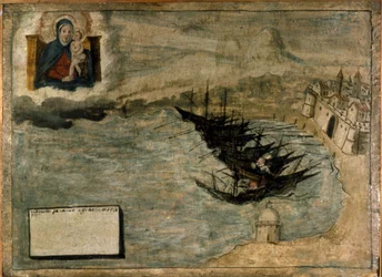 Des bateaux échoués sur le rivage. Ex-voto du 17ème siècle de l