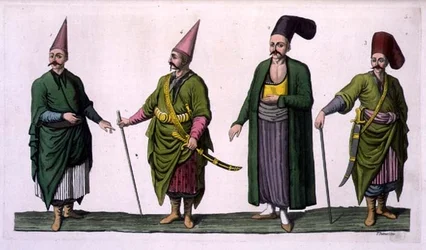 Bostandji, Khasseki et autres exemples de costumes ottomans, planche 5 de la Partie III, Volume I de 