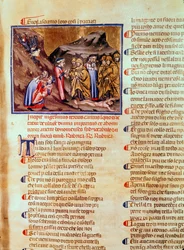 Chant XXIII Dante et Virgile dans le cercle des hypocrites, avec Caïphe crucifié au sol, de la Divine Comédie (l