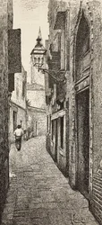 Maison de Carlo Goldoni à Venise, Italie, gravure d