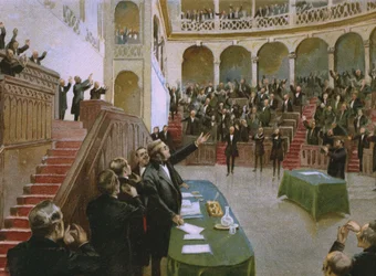 Cavour fait applaudir le roi Victor Emmanuel II (1820-78) par le premier parlement national italien le 18 février 1861, illustration d