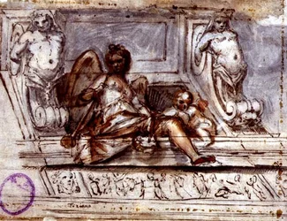 Conception de plafond avec la muse de la musique, c.1700