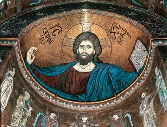 Christ Pantocrator ou Christ en gloire, décorant l’abside de la cathédrale de Monreale, Sicile, Italie