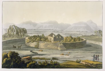 Forteresse circulaire de Cannar, Pérou, de Le Costume Ancien et Moderne, Volume II, planche 1, par Jules Ferrario, publié vers 1820-1830