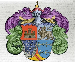 Armoiries du navigateur Christophe Colomb (1451-1506) : les quatre parties de l