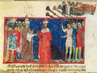 Codex Correr I 383 Doge Sebastiani Ziani reçoit une pétition du Pape Alexandre III et de l