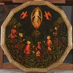 Plateau de confinement représentant le Triomphe de Vénus vénéré par six amants légendaires : Achille, Tristan, Lancelot, Samson, Paris et Troïlus
